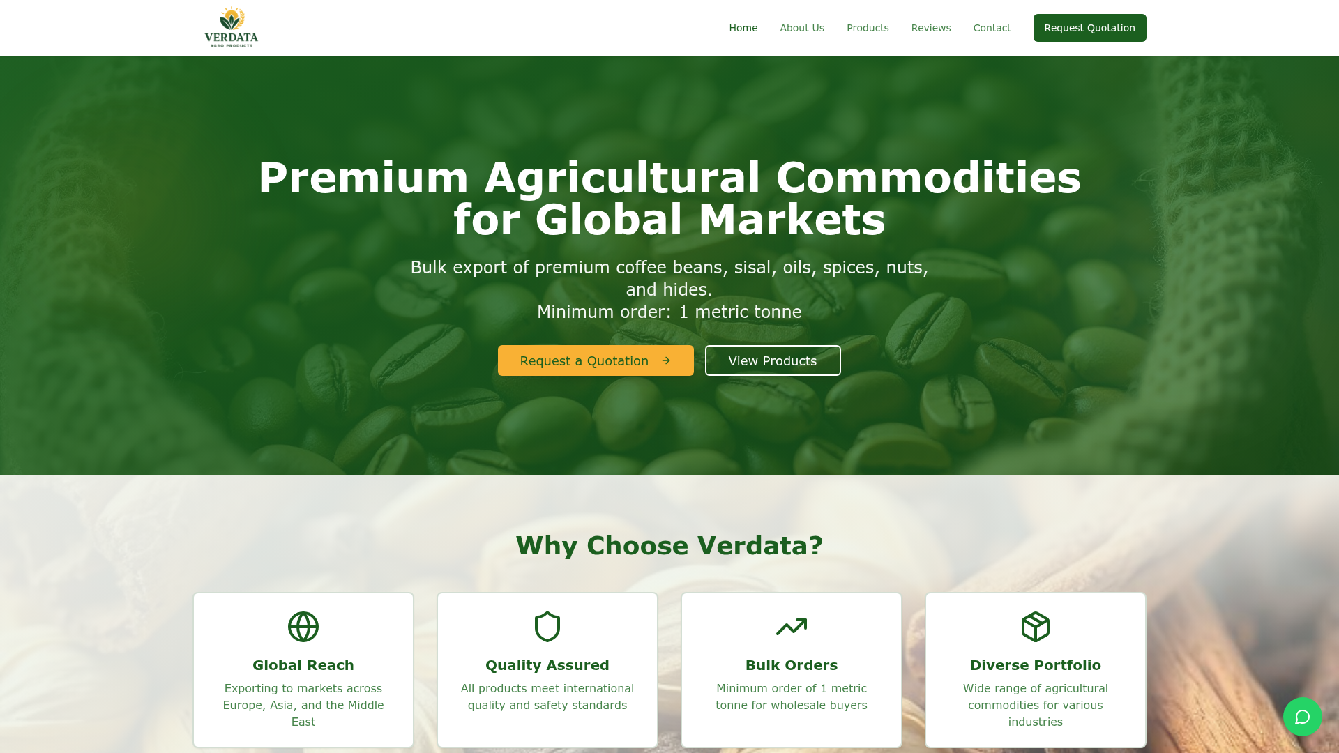 Verdata Agro Products — homepage hero